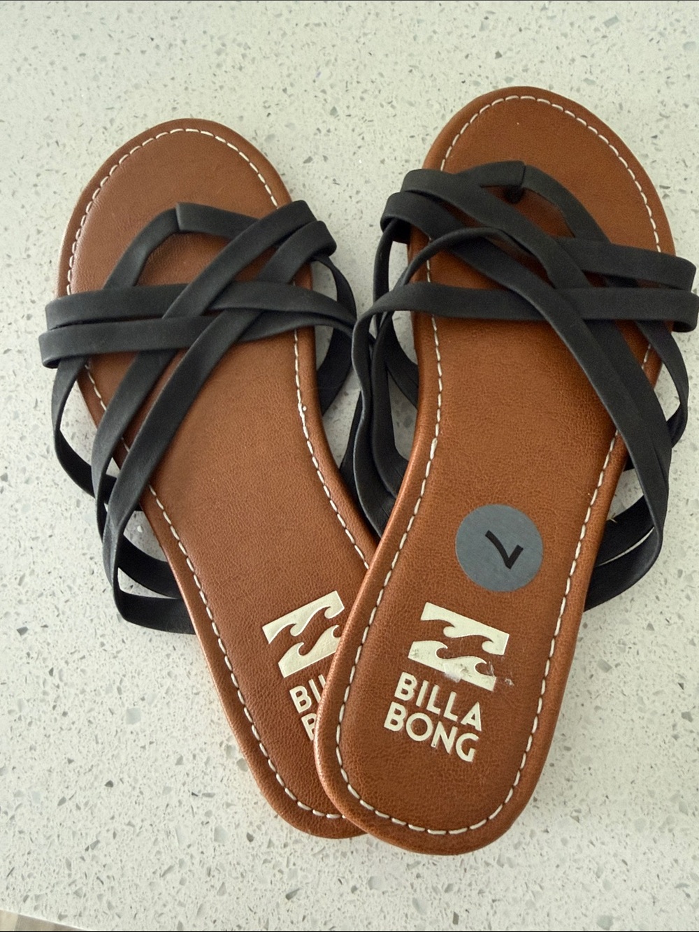 Billabong Brown Footbed Black Strappy Slide Sandals